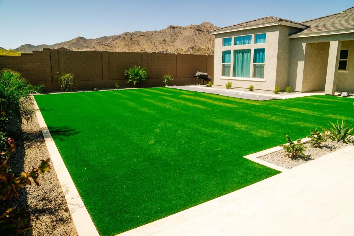 Fresh turf install with mountain view backdrop